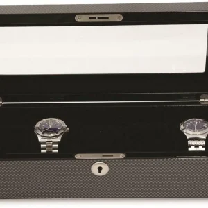 Lacquered Grey Carbon Fiber 5 Watch Case w/ Glass Top & Lock