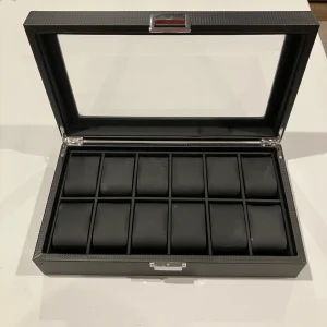 MANTELLO CARBON FIBER Watch Case 12 Slots Glass Top Padded