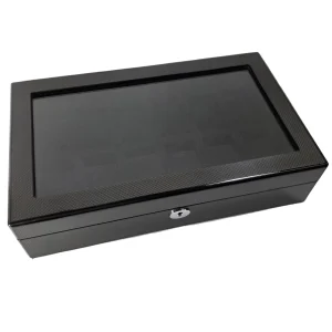 12 Slot Watch Box Carbon Fiber Display Case Paradise Pen Glass Top Storage Case